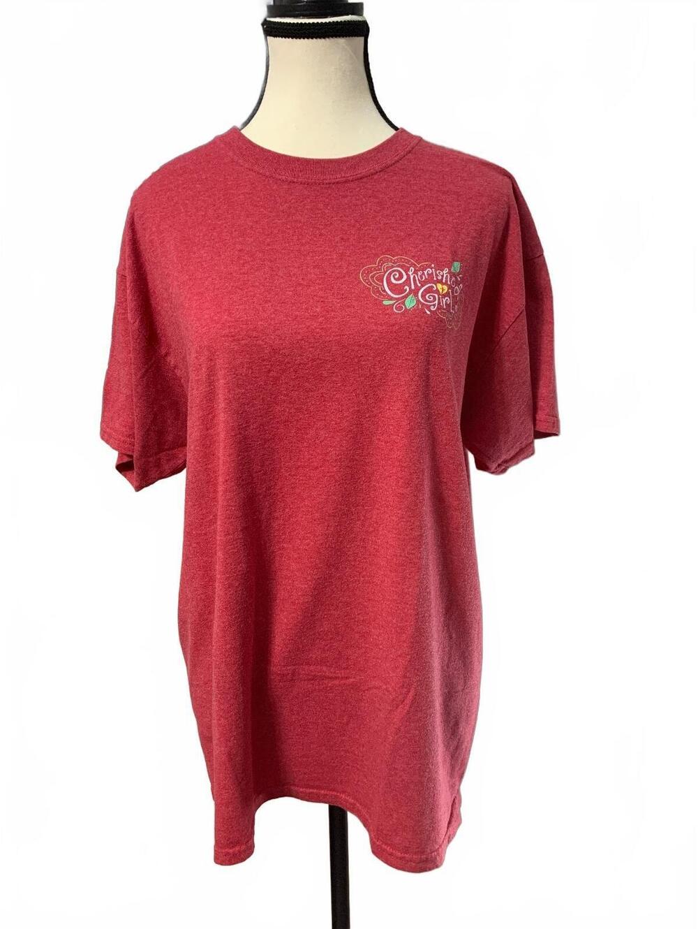 Gildan Heavy Cotton Red T-Shirt Large Cherished Girl Front Print